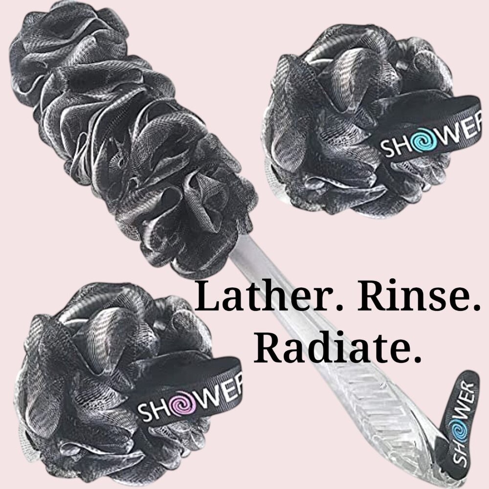 Shower Bouquet Unisex 3-Piece XL Bath Set - Long Handle Back Scrubber+2 Loofahs